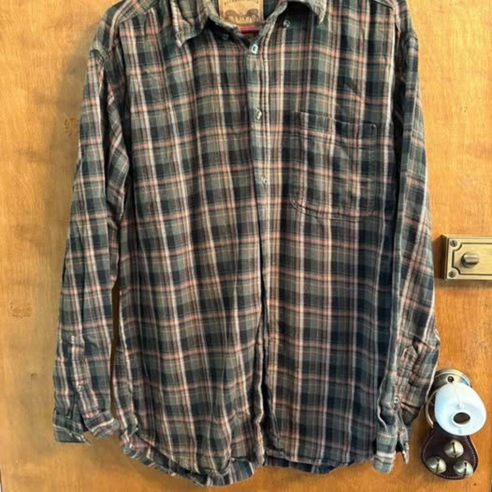 Buckhorn River Flannel Buttondown  Outdoorsy Fall Black Green Orange Men's L